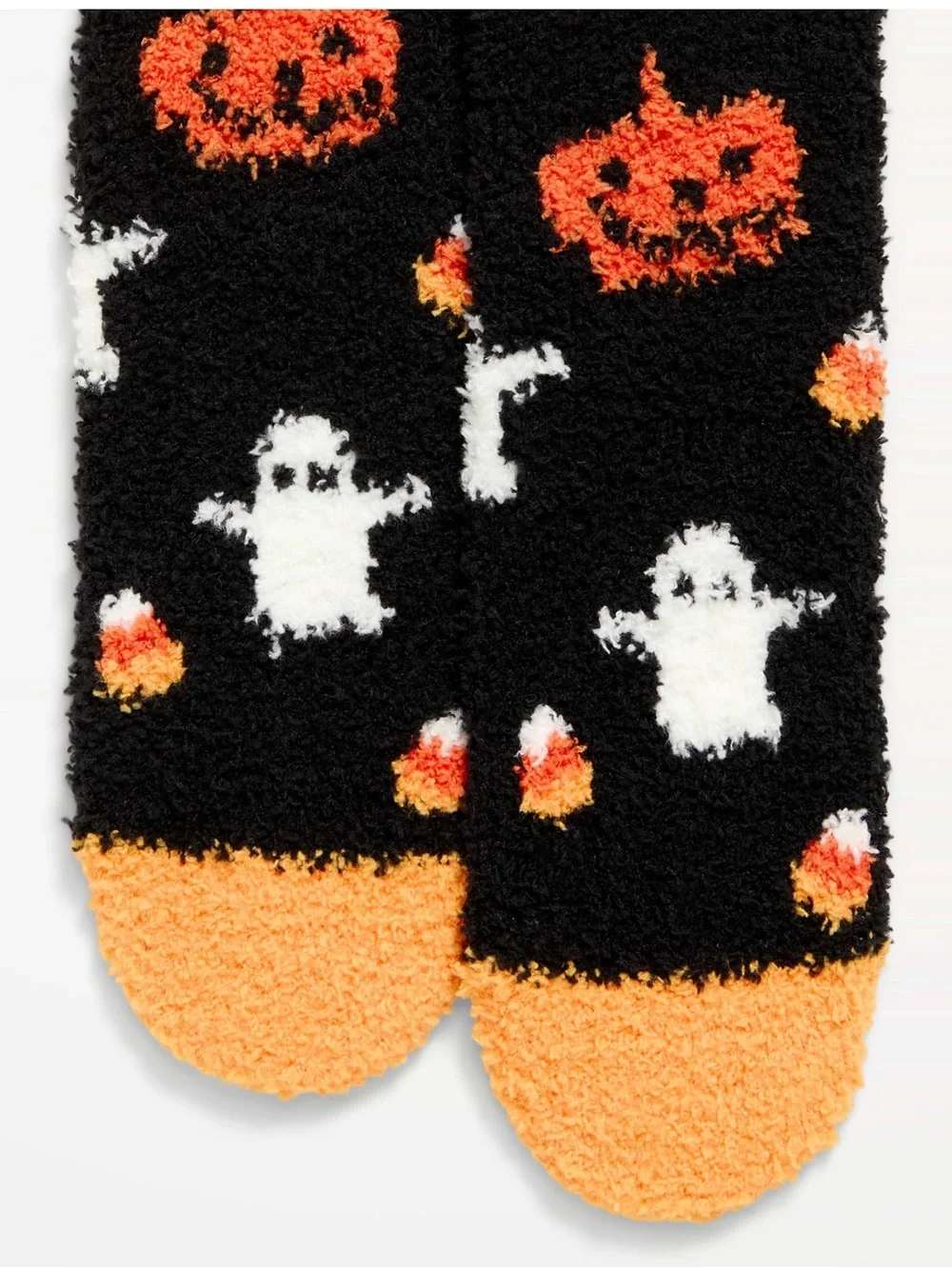 Old Navy Black Fuzzy Halloween 🎃 👻Crew Socks with Orange Toes and White Ghosts